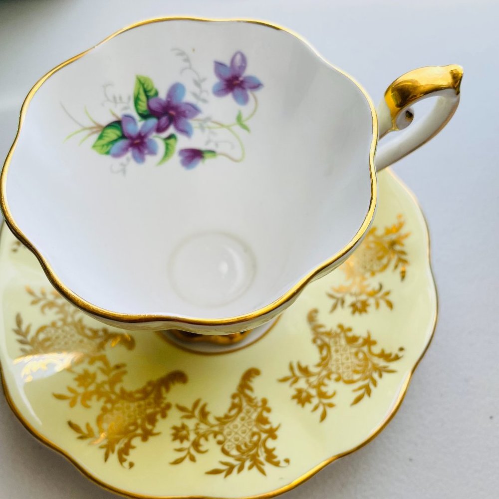 Royal Standard Bone China Floral Yellow/Gold Demitasse Cup & Saucer England Rare